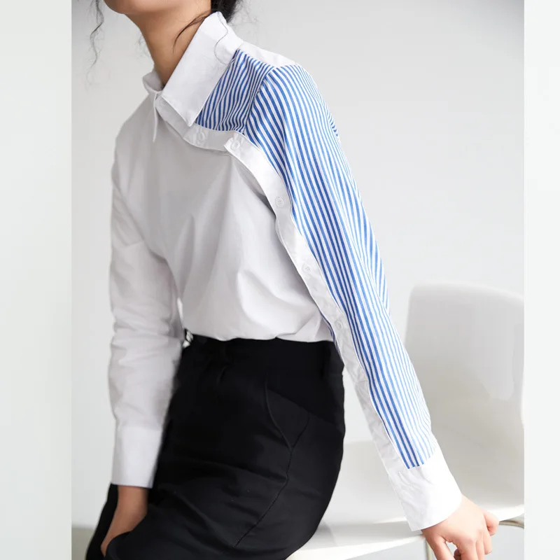 Irregular Design Shirt Han Fan Blue and White Stitching Striped Shirt Blue White Elegant Luxurious Office Worker Work Shirt
Irregular Design Shirt Han Fan Blue and White Stitching Striped Shirt Blue White Elegant Luxurious Office Worker Work Shirt