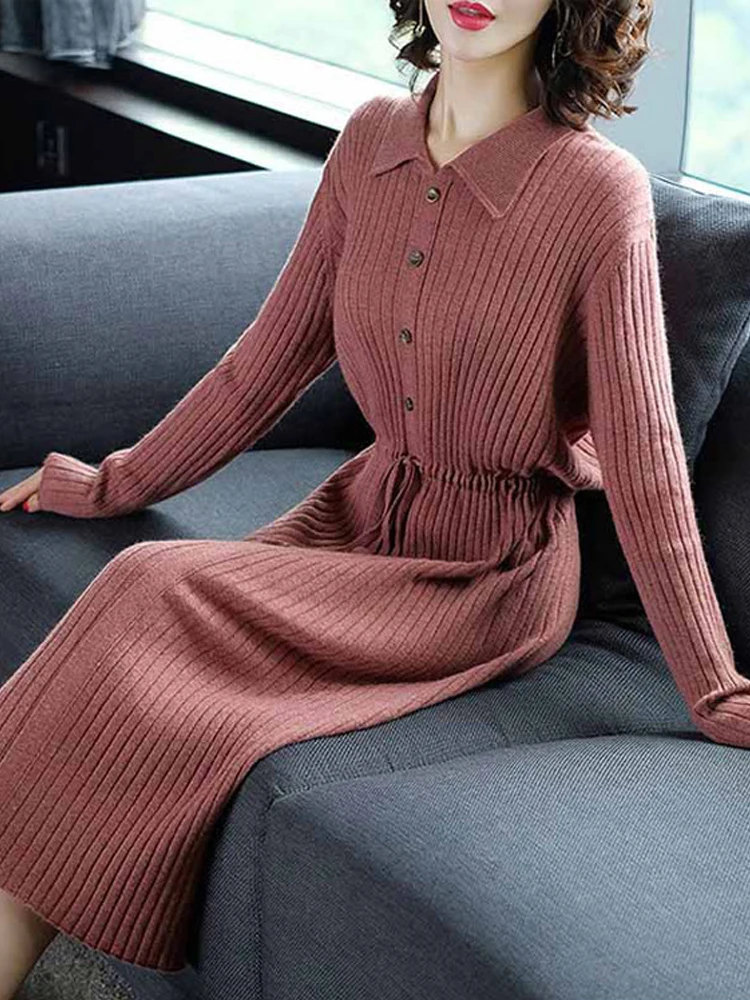 Korean Version Knitted Dress for Autumn and Winter Black Solid Color Doll Collar Waist Tuck Frenum Mid-length Sweater for Women
Korean Version Knitted Dress for Autumn and Winter Black Solid Color Doll Collar Waist Tuck Frenum Mid-length Sweater for Women