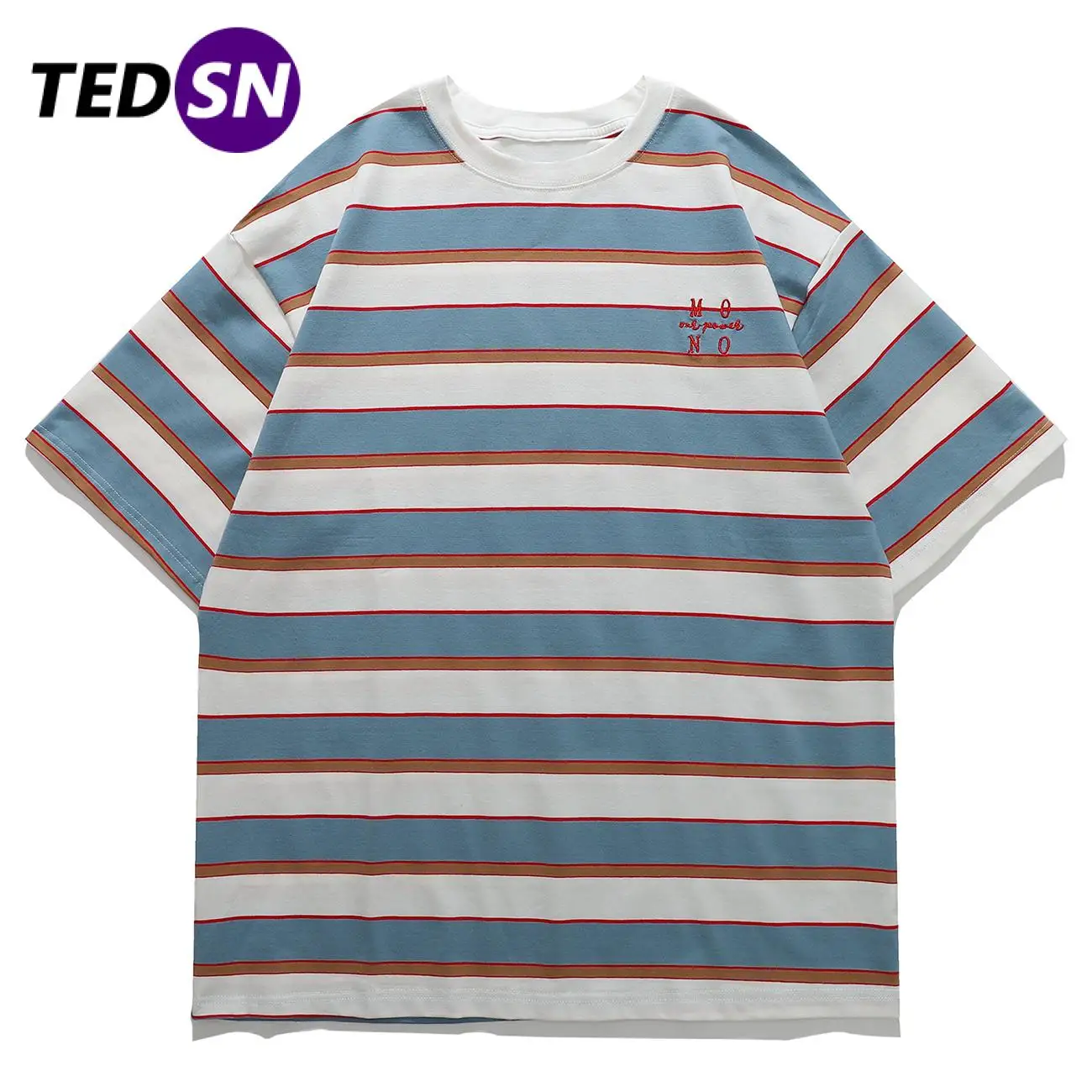 

TEDSN 2022ss Oversized Striped Short Sleeve T Shirt Men Women Vintage Tshirt Unisex Harajuku Streetwear Classical Casual Tees