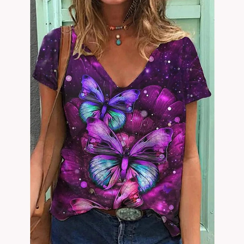 2023 New Summer Women's T-shirt Casual Street Trend Printing Short Sleeve Loose T-shirt Fashion Elegant V-Neck Pullover Tops
2023 New Summer Women's T-shirt Casual Street Trend Printing Short Sleeve Loose T-shirt Fashion Elegant V-Neck Pullover Tops