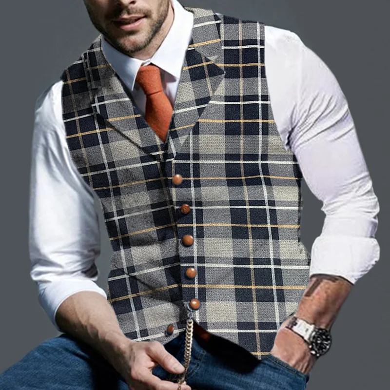 2022 new printed vest men's European and American fashion solid color lapel plaid vest men's trend
2022 new printed vest men's European and American fashion solid color lapel plaid vest men's trend