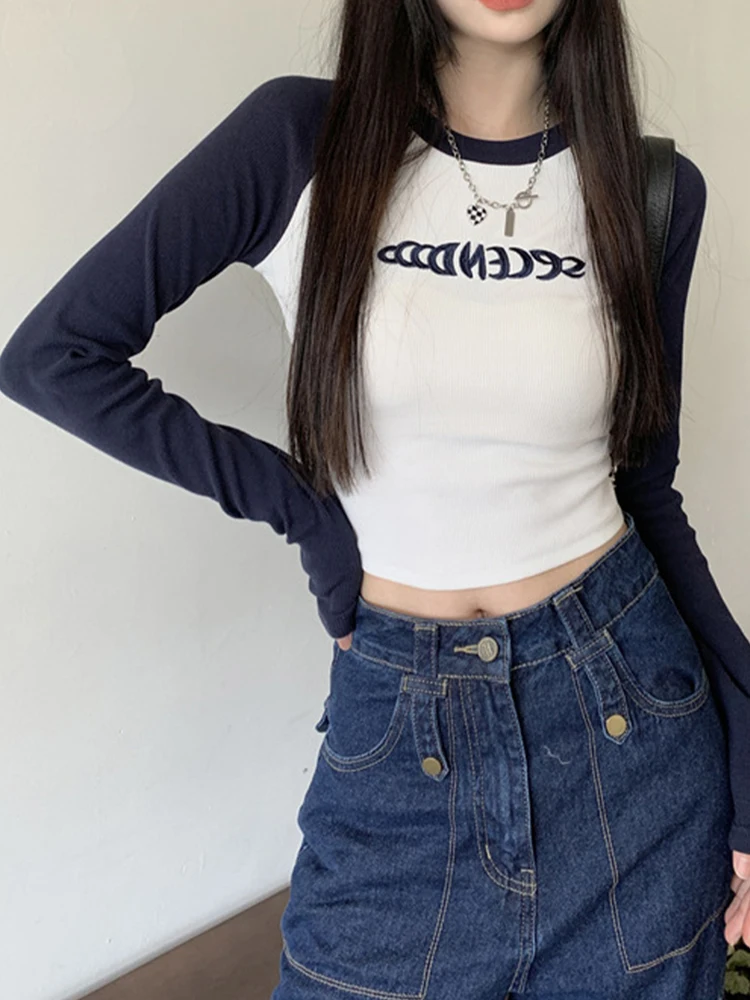 Letter Print T-Shirt Women Spring Long Sleeve Patchwork Tops Fashion Retro Contrast Color Crop Top Hot Girl Kpop Skinny Y2K Tees
Letter Print T-Shirt Women Spring Long Sleeve Patchwork Tops Fashion Retro Contrast Color Crop Top Hot Girl Kpop Skinny Y2K Tees