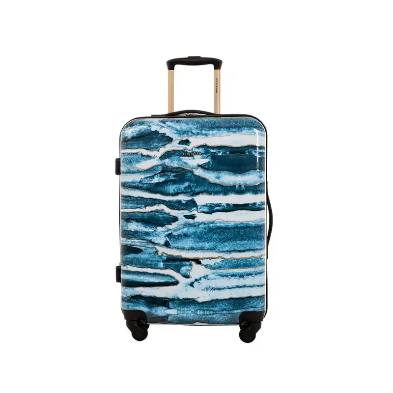 

Fashionable Blue Marble Print Checked Hardside Spinner Luggage, Perfect 24inch Rolling Suitcase for Travel