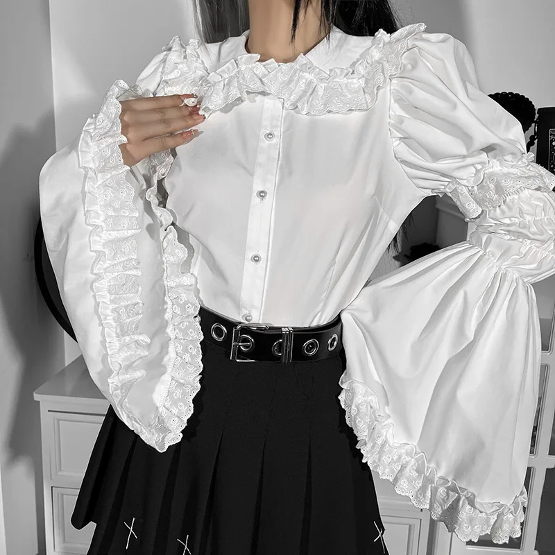 Helisopus New White Patchwork Flare Long Sleeve T Shirt Ruffle E Girl Aesthetic Blouse Elegant Top Y2K Harajuku Women Streetwear 
Helisopus New White Patchwork Flare Long Sleeve T Shirt Ruffle E Girl Aesthetic Blouse Elegant Top Y2K Harajuku Women Streetwear