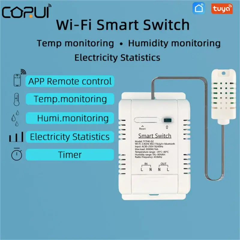 CORUI Tuya WIFI Smart Temperature And Humidity Switch Timing Remote Control Monitoring Electricity Statistics Support Smart Life
CORUI Tuya WIFI Smart Temperature And Humidity Switch Timing Remote Control Monitoring Electricity Statistics Support Smart Life