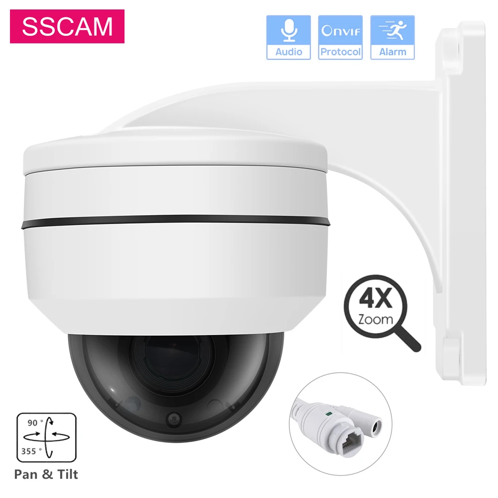 

8MP Dome IP PTZ CCTV Camera Outdoor Pan Tilt 4xZoom Waterproof ONVIF Camhi Motion Detection Audio Record POE Camera with Bracket