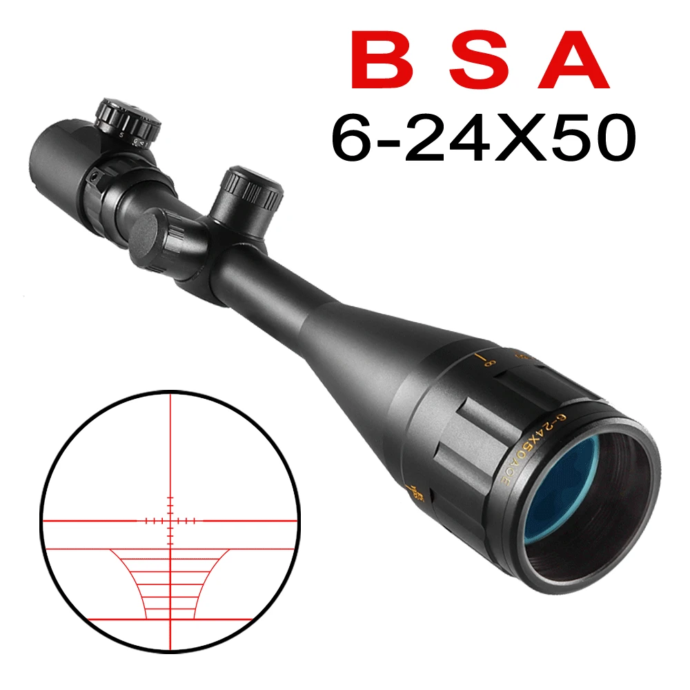 BSA 6-24x50 AOE Tactics Rifle Scope Green Red Dot Light Sniper Gear Hunting Optical Sight Spotting Scope for Rifle Hunting
BSA 6-24x50 AOE Tactics Rifle Scope Green Red Dot Light Sniper Gear Hunting Optical Sight Spotting Scope for Rifle Hunting