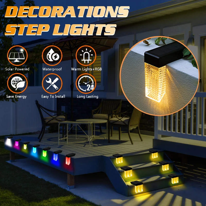 

Светодиодный уличный фонарь на солнечной батарее для лестниц, водонепроницаемый светодиодный фонарь для ночного освещения сада, дорожек, двора, патио, лестниц, ступенек, забора, декоративное освещение