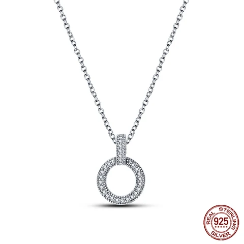 Женское ожерелье из серебра 925 пробы, с круглой подвеской