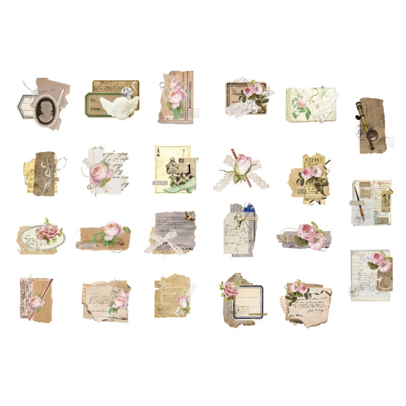 

40Packs Wholesale Box stickers Rose Material collection Label Diary Paper Decorative Scrapbook Adhesive Vase message remarks 4CM