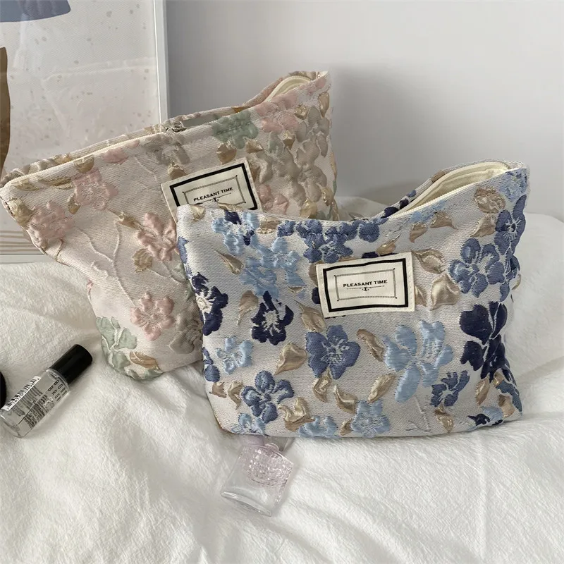 

Косметичка с французским рельефным цветочным принтом, сумка для хранения косметики, кошельки, женская Вместительная дорожная сумка для туалетных принадлежностей, холщовая косметичка