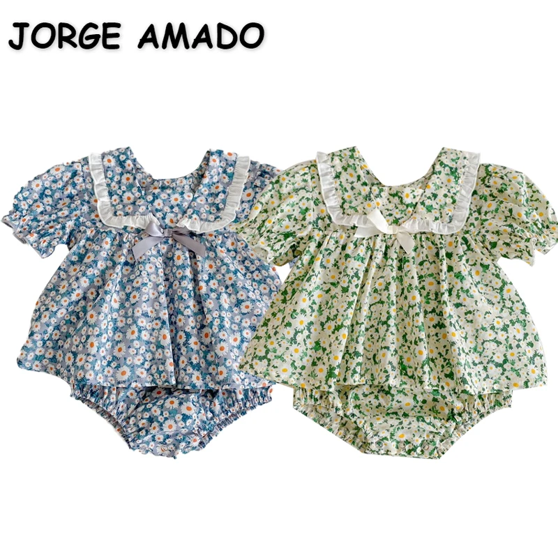 New Summer Bodysuit for Baby Girl Turn-down Collar Blue Green Daisy Floral Short Puff Sleeves Jumpsuit Infant Clothes E1013
New Summer Bodysuit for Baby Girl Turn-down Collar Blue Green Daisy Floral Short Puff Sleeves Jumpsuit Infant Clothes E1013