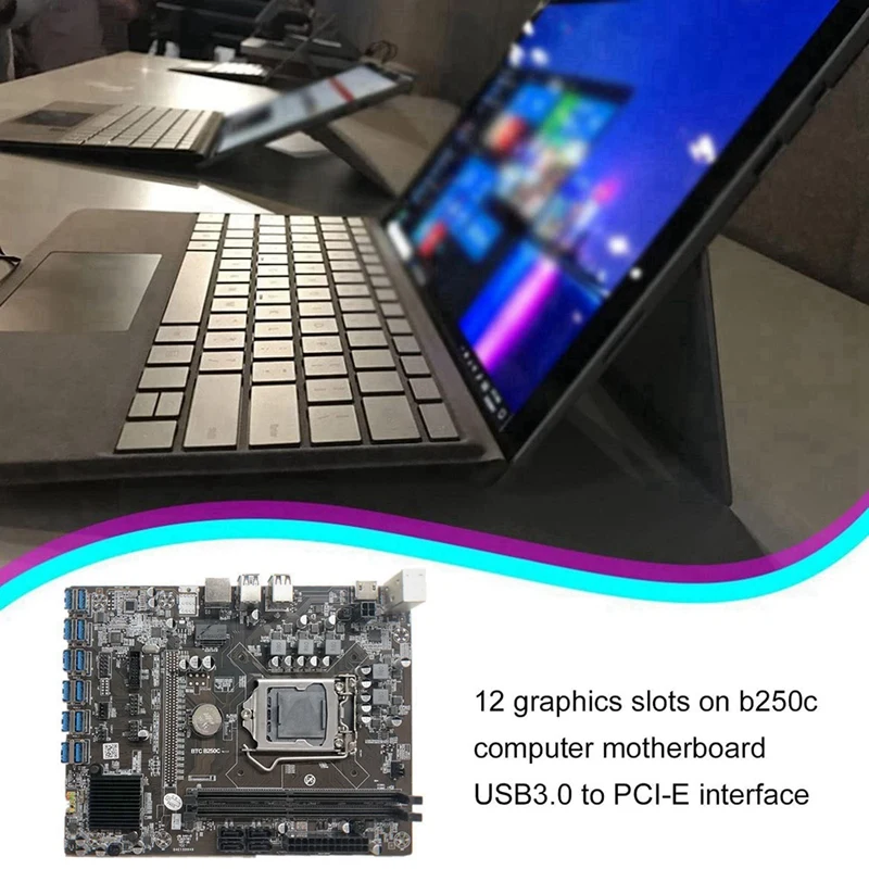 Материнская плата B250C для майнинга BTC с ЦП G3920 или G3930 + кабель SATA вентилятор 12xpcie на