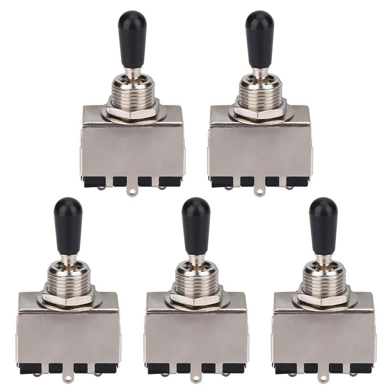 5Pc Guitar 3 Way Toggle Switch, Metal Enclosed 3 Way Selector Switch With Black Tip Knob For Lp Style Electric Guitar
5Pc Guitar 3 Way Toggle Switch, Metal Enclosed 3 Way Selector Switch With Black Tip Knob For Lp Style Electric Guitar