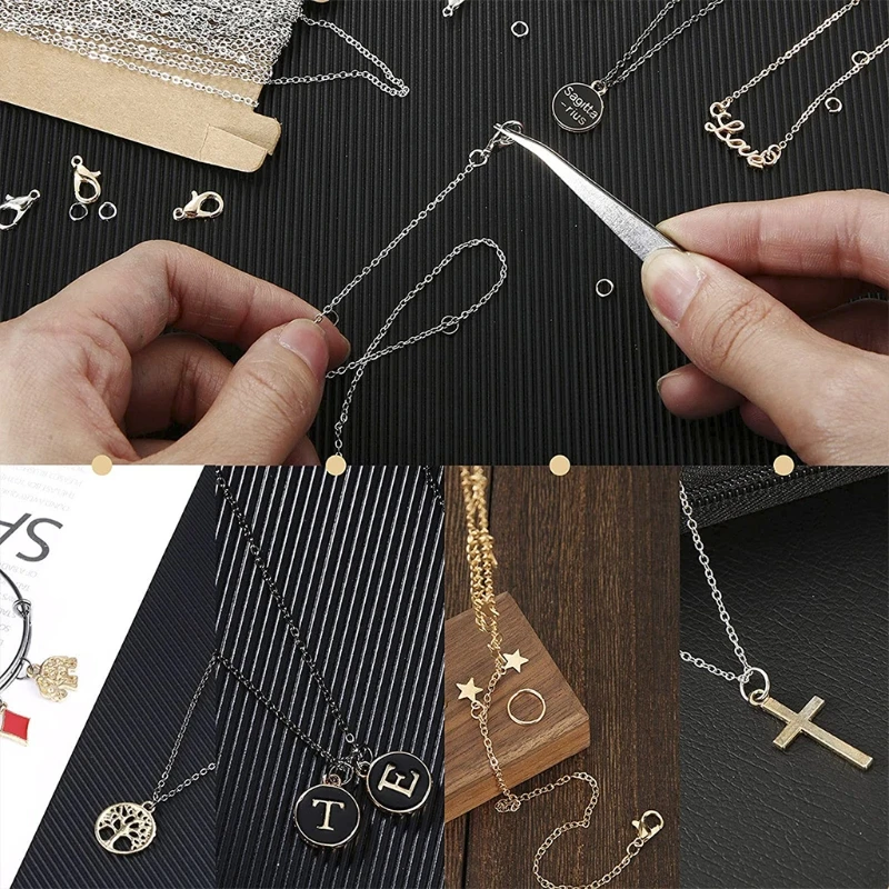 N58F Jewelry Making Chain Set Alloy Chain Link Gold Silver Bronze Black Chain 200 Open Rings 40 Lobster Clasps and Tweezers
N58F Jewelry Making Chain Set Alloy Chain Link Gold Silver Bronze Black Chain 200 Open Rings 40 Lobster Clasps and Tweezers