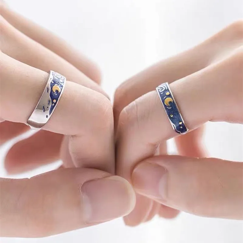 2Pcs Plated Van Gogh Blue Starry Sky Open Lover Rings Band Love Forever Ring Set Romantic Jewelry
2Pcs Plated Van Gogh Blue Starry Sky Open Lover Rings Band Love Forever Ring Set Romantic Jewelry
