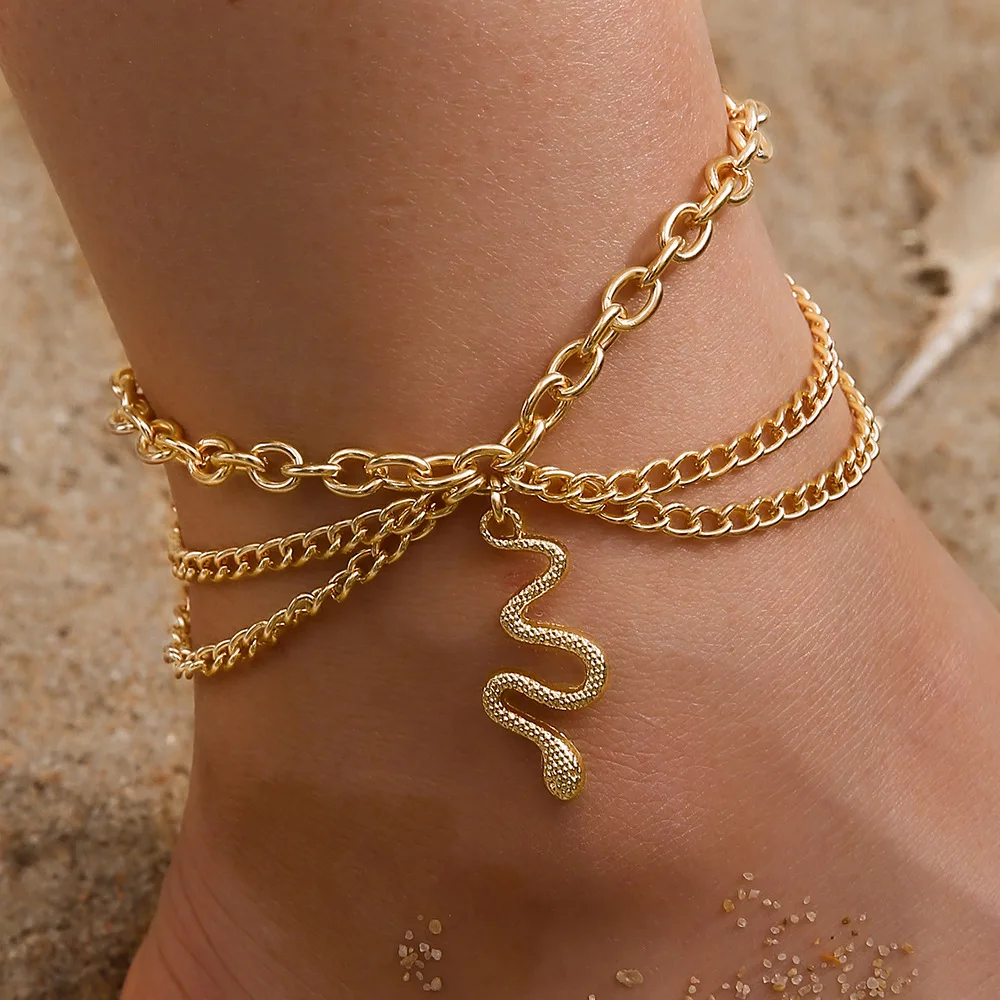 New European American Style Anklet Multi-layered Foot Chain with Hollow Tassels Snake-shaped Pendants Three-layered Anklet
New European American Style Anklet Multi-layered Foot Chain with Hollow Tassels Snake-shaped Pendants Three-layered Anklet
