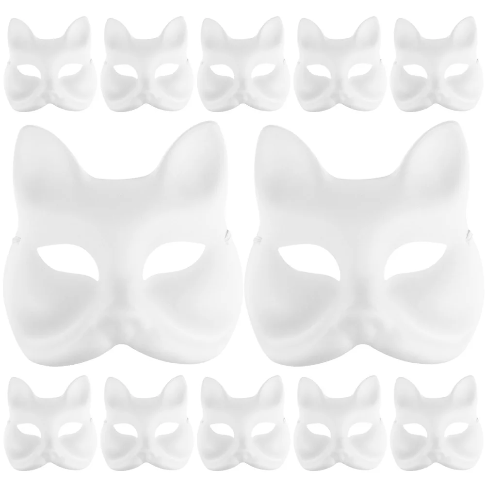 

12 Pcs Hand Painted Pulp Masks Craft Blanks Masquerade White Fox Costume Paper Party Halloween Child Decor Therian