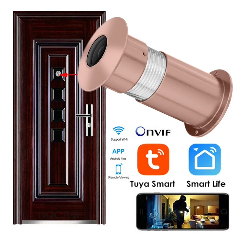 

Security 1080P Mini Wifi Door Eye Hole IP Camera Wide Angle FishEye Lens 1.66mm Peephole CCTV Network Audio Horn P2P Tuya