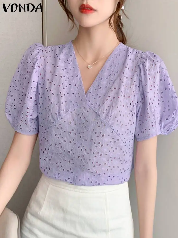 VONDA 2023 Summer Women Party Blouse Short Puff Sleeve V-Neck Sexy Shirt Casual Loose Lace Tunic Tops Solid Color Elegant Blusas
VONDA 2023 Summer Women Party Blouse Short Puff Sleeve V-Neck Sexy Shirt Casual Loose Lace Tunic Tops Solid Color Elegant Blusas