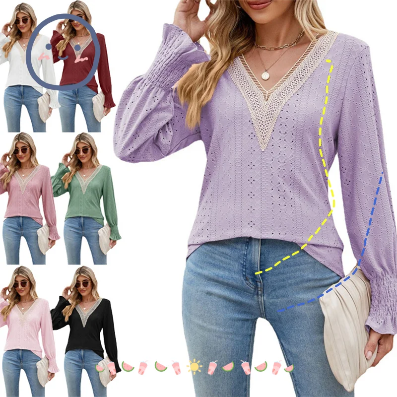 Women Spring Autumn Long Sleeve T-Shirts Cotton Autumn Winter Y2k Solid Slim Fit Color Lace Stitching V-neck Kawaii Loose Top
Women Spring Autumn Long Sleeve T-Shirts Cotton Autumn Winter Y2k Solid Slim Fit Color Lace Stitching V-neck Kawaii Loose Top