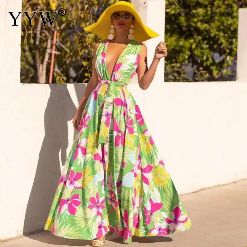Bohemian Flower Print Sleeveless Side Split Summer Dress For Women Vacation Beach Deep V Long Dress Fashion Evening Party Frock
Bohemian Flower Print Sleeveless Side Split Summer Dress For Women Vacation Beach Deep V Long Dress Fashion Evening Party Frock