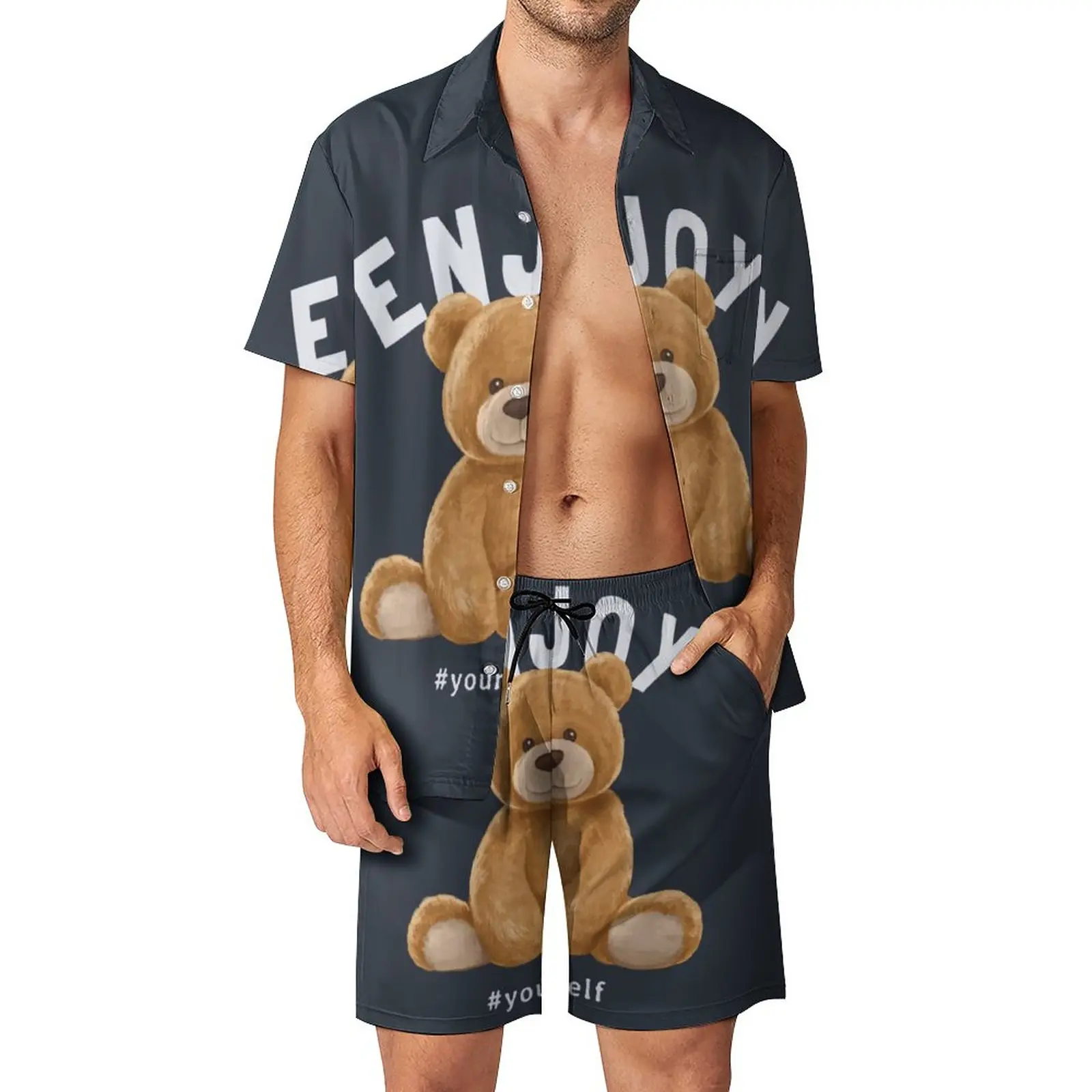 Cute Bear Men Sets Enjoy Yourself Casual Shorts Summer Hawaii Fitness Outdoor Shirt Set Short Sleeve Printed Plus Size Suit 
Cute Bear Men Sets Enjoy Yourself Casual Shorts Summer Hawaii Fitness Outdoor Shirt Set Short Sleeve Printed Plus Size Suit
