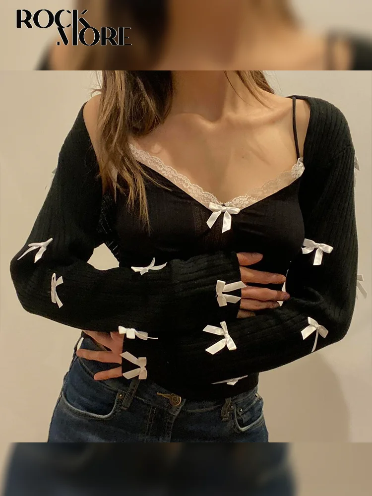 Rockmore Kawaii Bow Long Sleeve Shirt and Lace Camisole Women Knit T-Shirt Y2K Summer V Neck Casual Top Harajuku Outfits Korean
Rockmore Kawaii Bow Long Sleeve Shirt and Lace Camisole Women Knit T-Shirt Y2K Summer V Neck Casual Top Harajuku Outfits Korean