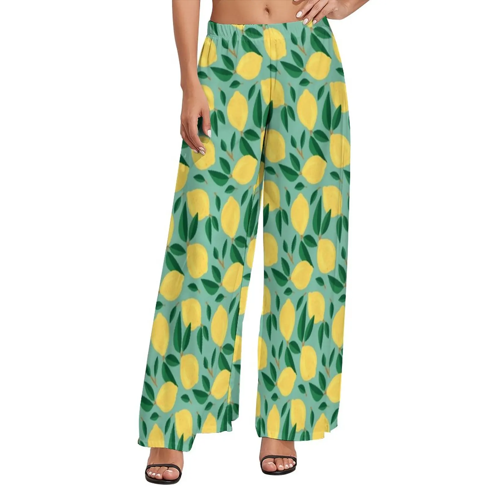 

Уличная одежда с принтом в виде фруктов Marley штаны с рисунком лимона, прямые брюки с широкими штанинами, эластичные элегантные брюки с высокой талией, большие размеры 4XL 5XL