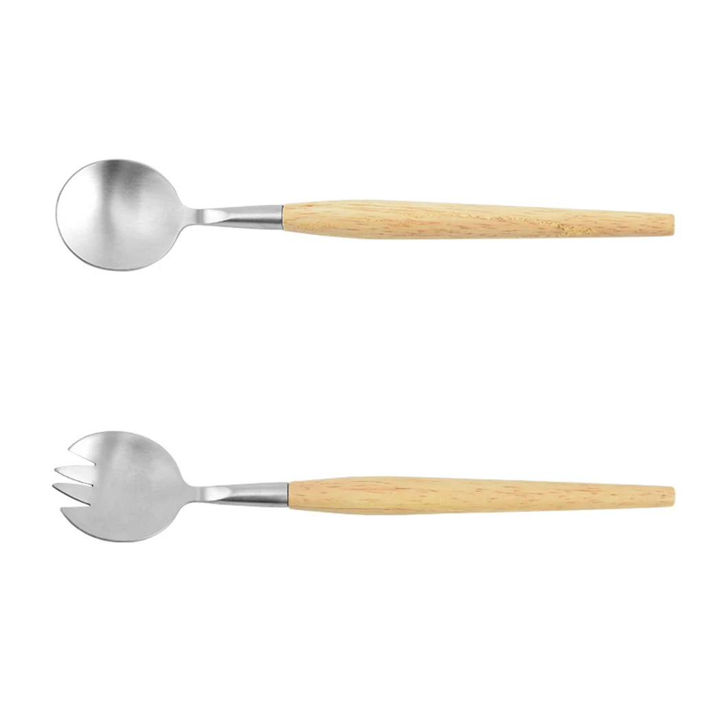 Stainless Steel Spoon Fork Set Washable Handheld Rubber Wood Handle Anti-slip Flatware Indoor House Kitchen Dinnerware for Soup
Stainless Steel Spoon Fork Set Washable Handheld Rubber Wood Handle Anti-slip Flatware Indoor House Kitchen Dinnerware for Soup
