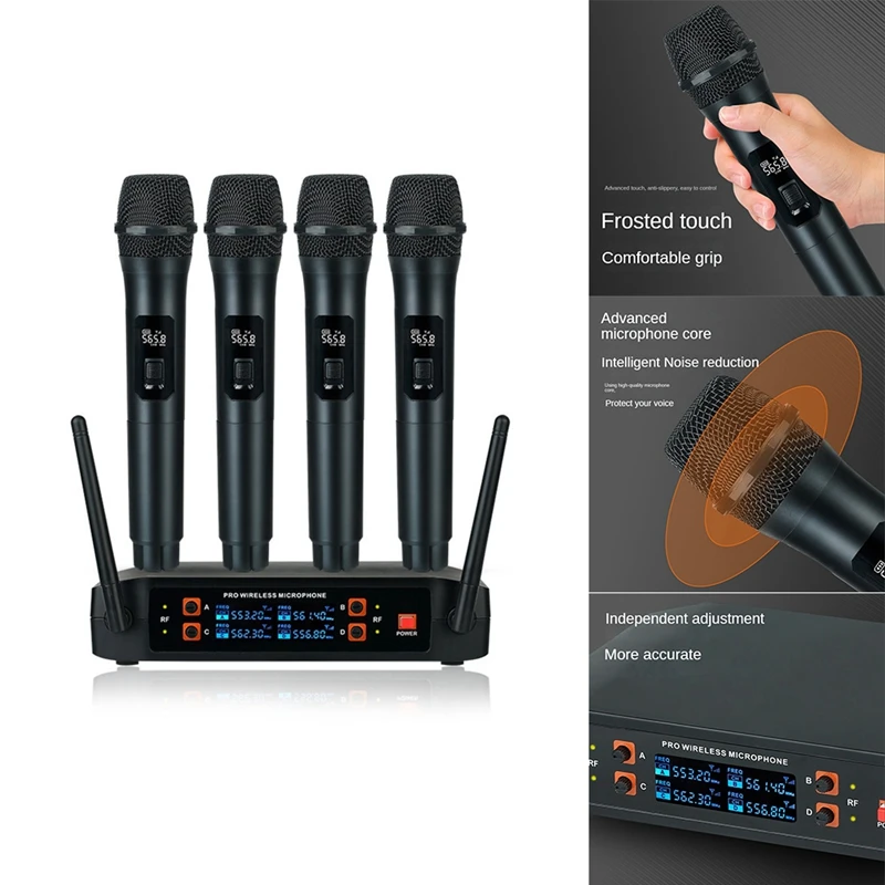 Wireless Microphone Professional Handheld 4 Channels UHF Dynamic Mic For Karaoke Wedding Party Band Church Stage
Wireless Microphone Professional Handheld 4 Channels UHF Dynamic Mic For Karaoke Wedding Party Band Church Stage
