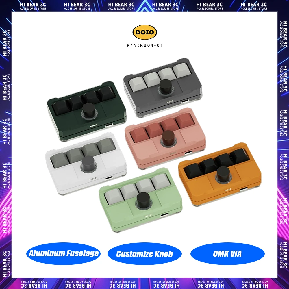 

DOIO KB04-01 Mechanical Keyboard Hot Swap Designer Customize Knob Aluminum Fuselage RGB Mini Keyboard QMK VIA PS Pc Gamer Office