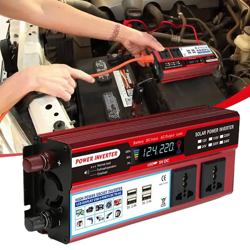 Car Power Inverter 2000W Car Inverter AC 100V-120V/AC 220-240V Red Power Inverters With Cooling Fan
Car Power Inverter 2000W Car Inverter AC 100V-120V/AC 220-240V Red Power Inverters With Cooling Fan