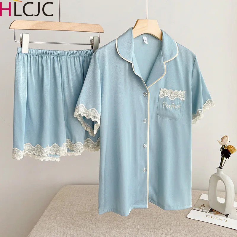 Summer Pajamas for Women Satin Silk Solid Lace Sleepwear Pyjamas Short Pink Loungewear Pjamas Ladies Home Suit Homewear Woman
Summer Pajamas for Women Satin Silk Solid Lace Sleepwear Pyjamas Short Pink Loungewear Pjamas Ladies Home Suit Homewear Woman