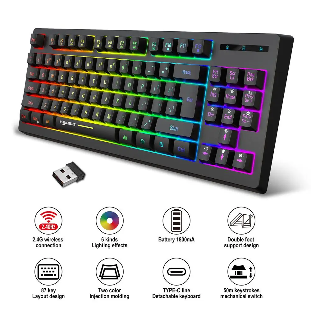 Беспроводная Bluetooth-клавиатура, 2,4 ГГц, RGB, Механическая игровая клавиатура, светодиодная подсветка, 87 клавиатуры для ноутбука, настольного ПК...
Беспроводная Bluetooth-клавиатура, 2,4 ГГц, RGB, Механическая игровая клавиатура, светодиодная подсветка, 87 клавиатуры для ноутбука, настольного ПК...