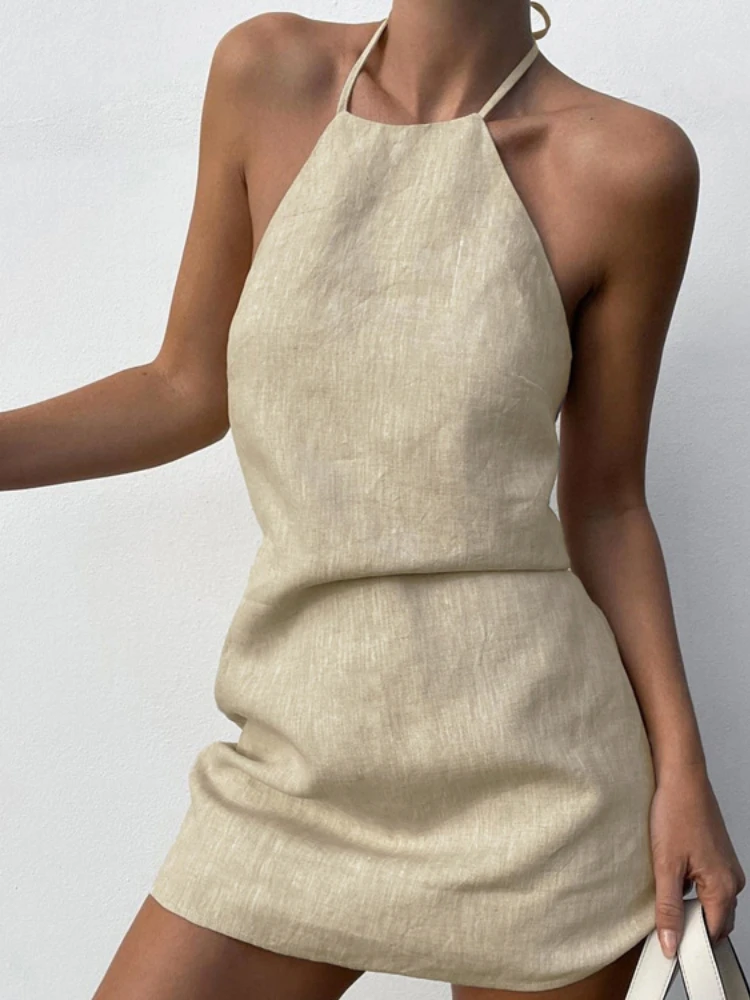 European and American women's dress 2023 summer new cotton hemp dress backless sexy halter strap A-line skirt
European and American women's dress 2023 summer new cotton hemp dress backless sexy halter strap A-line skirt