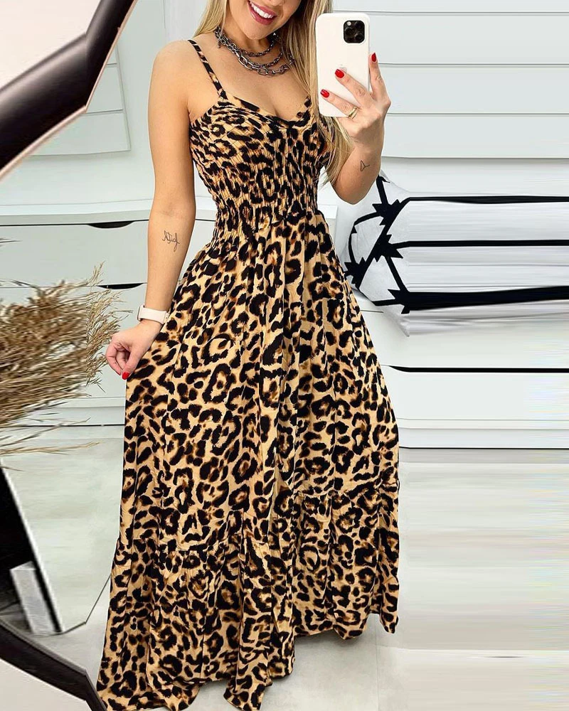 High Waist Sexy Sleeveless Leopard Printing Long Suspender Dresses Summer Women Fashion Chest Wrapping A-line Dress
High Waist Sexy Sleeveless Leopard Printing Long Suspender Dresses Summer Women Fashion Chest Wrapping A-line Dress