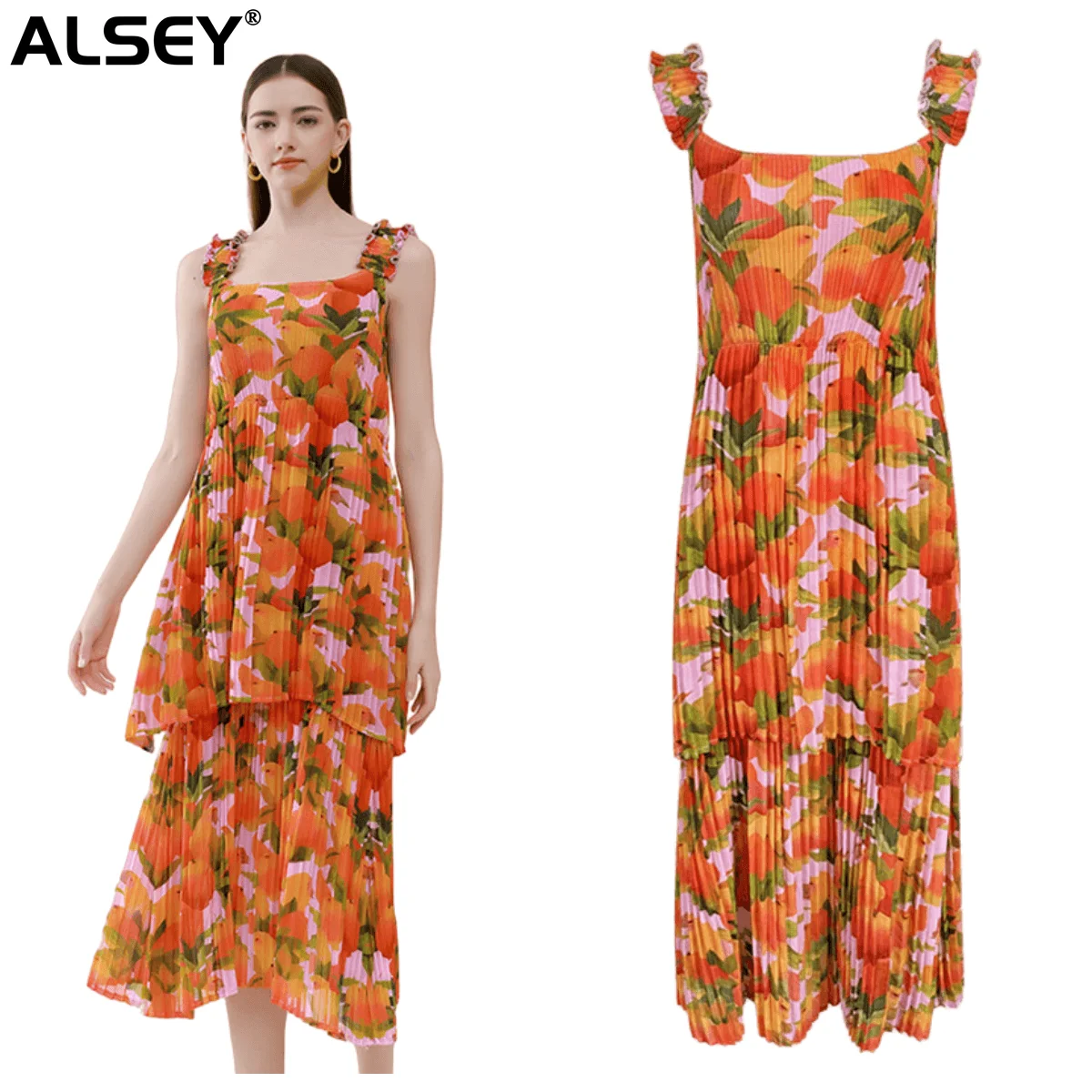 Летние Новые платья ALSEY 2023 без рукавов с квадратным воротником и цветочным принтом, Солнцезащитная длинная юбка, длинные женские платья для отдыха