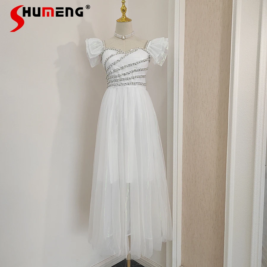 Summer White Midi Dress French Style Exquisite Rhinestone Beaded Sequins Mesh Short Flying Sleeves Waist Slim-Fit Princess Dress
Summer White Midi Dress French Style Exquisite Rhinestone Beaded Sequins Mesh Short Flying Sleeves Waist Slim-Fit Princess Dress