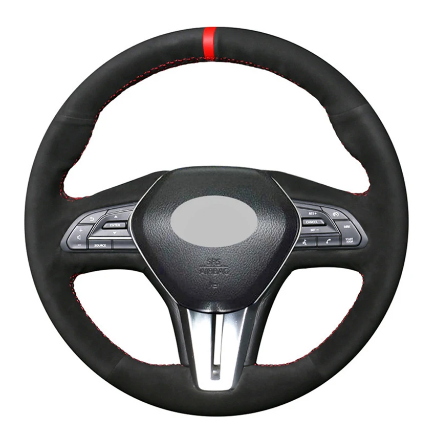 Black Faux Suede Red Marker Handsewing Soft Car Steering Wheel Cover for Infiniti Q50 2017-2019 Q60 2015-2019 QX50 2018-2019
Black Faux Suede Red Marker Handsewing Soft Car Steering Wheel Cover for Infiniti Q50 2017-2019 Q60 2015-2019 QX50 2018-2019