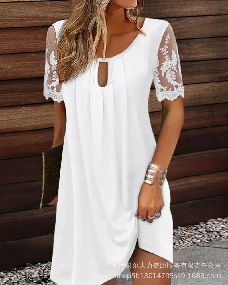 Crochet Lace Casual Dress 2023 Keyhole Neck New Summer Women Short Sleeve Dress White Dresses Floral High Waist Vestidos
Crochet Lace Casual Dress 2023 Keyhole Neck New Summer Women Short Sleeve Dress White Dresses Floral High Waist Vestidos
