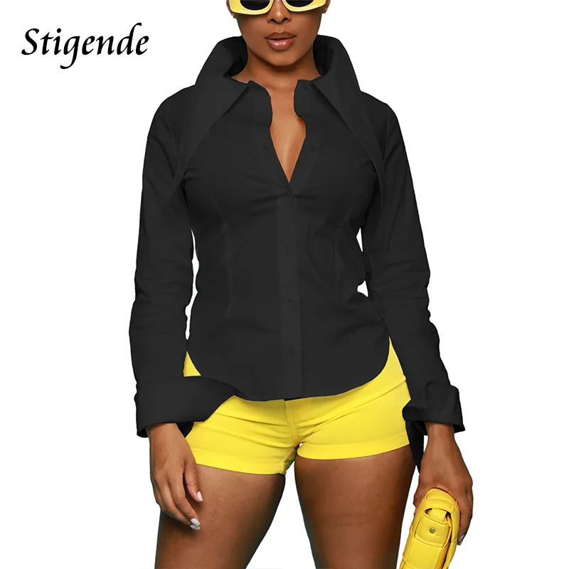 Stigende Women Long Sleeve Turn Down Collar Shirt Fashion Personality Button Blouse Slim Lapel Neck Designer Solid Color Tops
Stigende Women Long Sleeve Turn Down Collar Shirt Fashion Personality Button Blouse Slim Lapel Neck Designer Solid Color Tops