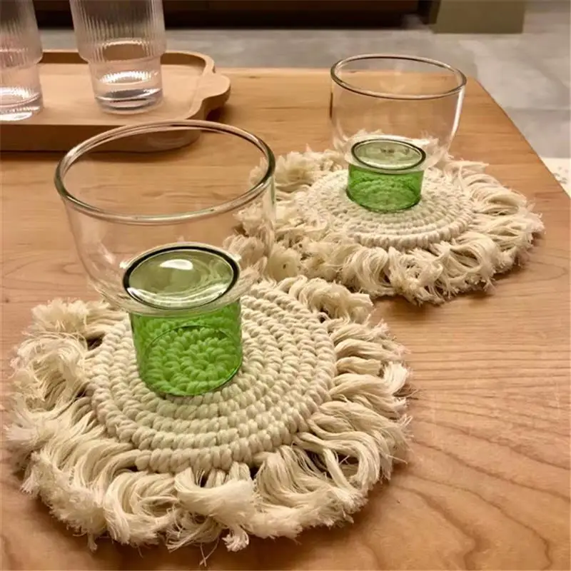 Handmade Cotton Braid Cup Coaster Heat Insulation Macrame Cup Cushion Boho Style Round Drink Coasters Mats Non-slip Cup Mat
Handmade Cotton Braid Cup Coaster Heat Insulation Macrame Cup Cushion Boho Style Round Drink Coasters Mats Non-slip Cup Mat