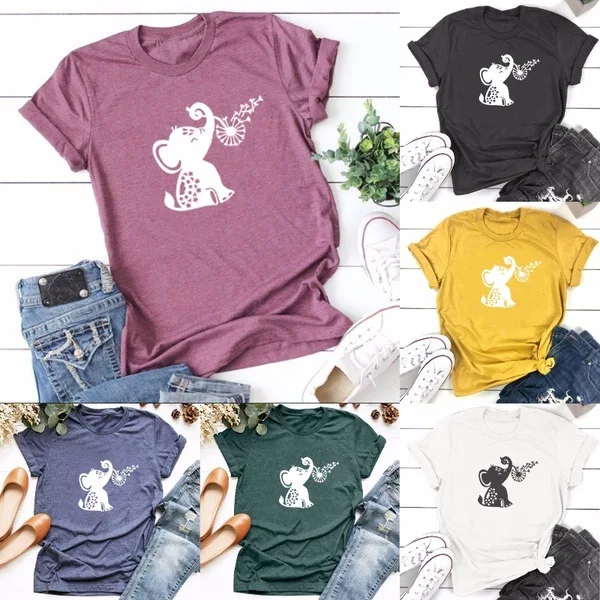 loose round neck creative elephant dandelion pattern print short sleeve Tee for women fashion round neck tee for girls y2k
loose round neck creative elephant dandelion pattern print short sleeve Tee for women fashion round neck tee for girls y2k
