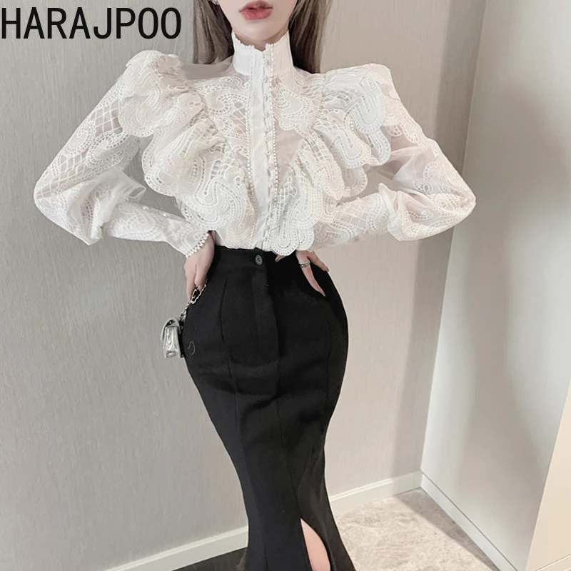 Женские топы с оборками Harajpoo, белые повседневные свободные блузки с французским кружевом, жемчужными пуговицами, воротником-стойкой, длинн...
Женские топы с оборками Harajpoo, белые повседневные свободные блузки с французским кружевом, жемчужными пуговицами, воротником-стойкой, длинн...