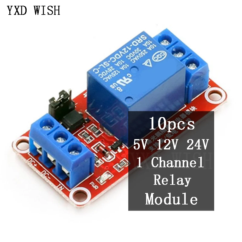 10pcs 1 Channel Relay Module Board Shield With Optocoupler Support 5V 12V 24V High and Low Level Trigger One Way Relays Board
10pcs 1 Channel Relay Module Board Shield With Optocoupler Support 5V 12V 24V High and Low Level Trigger One Way Relays Board