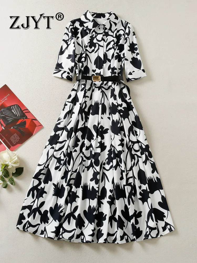 ZJYT Runway Fashion Summer Floral Print Shirt Dress Woman Turn Down Collar Single Breasted Casual Midi Vestidos Elegant Vintage
ZJYT Runway Fashion Summer Floral Print Shirt Dress Woman Turn Down Collar Single Breasted Casual Midi Vestidos Elegant Vintage