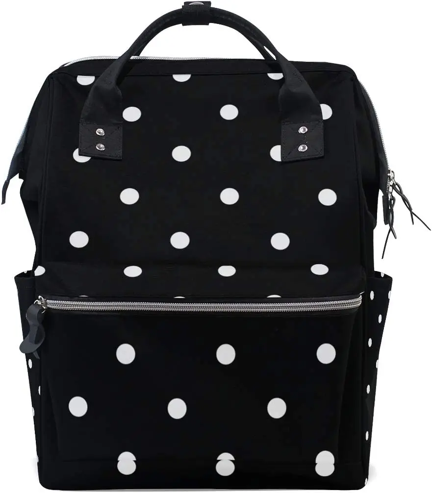 

White Black Polka Dot School Backpack Large Capacity Mummy Bags Laptop Handbag Casual Travel Rucksack Satchel For Women