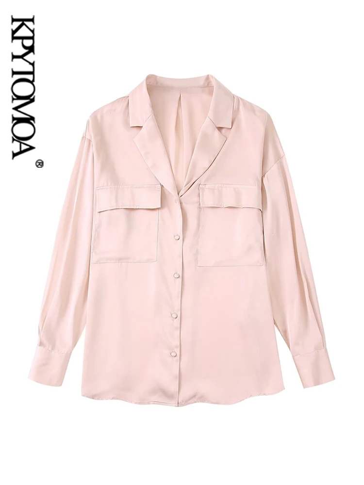 KPYTOMOA Women Fashion Front Patch Pockets Satin Loose Shirts Vintage Long Sleeve Front Buttons Female Blouses Blusas Chic Tops
KPYTOMOA Women Fashion Front Patch Pockets Satin Loose Shirts Vintage Long Sleeve Front Buttons Female Blouses Blusas Chic Tops