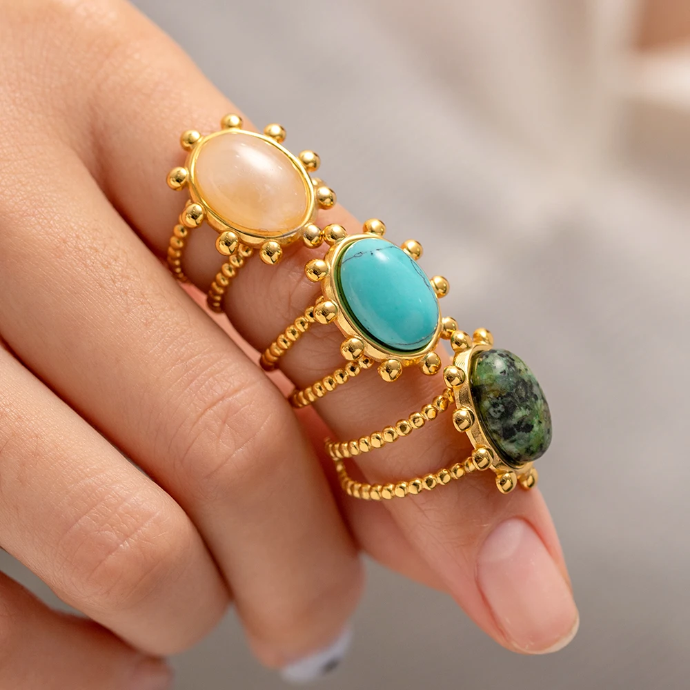 Vintage Inlay Natural Stone Ring For Women Classic Oval Stone Open Ring Design Ladies Adjustable Ring Jewelry Gift anillos mujer
Vintage Inlay Natural Stone Ring For Women Classic Oval Stone Open Ring Design Ladies Adjustable Ring Jewelry Gift anillos mujer
